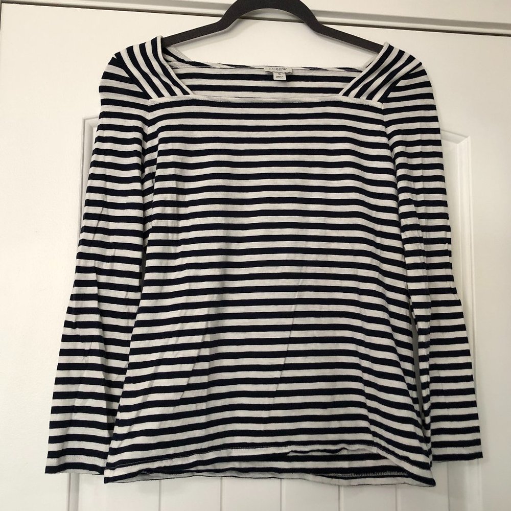 JCrew navy/white striped top - square neck - size small